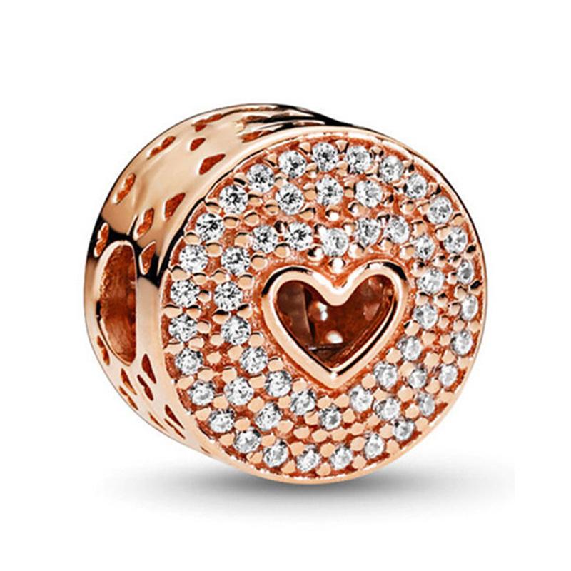 Rose Gold Large Hole Loose Beads Pendant For DIY Pulsera Necklace Accessories Women Fine Jewelry Gifts