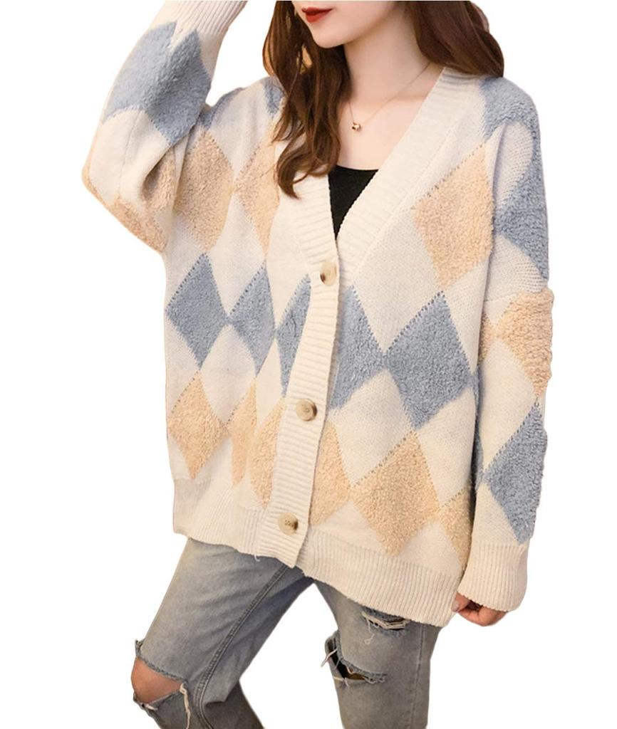 Fluffy Argyle Thick Cold Loose Free Winter Fluffy Fluffy Fluffy Autumn Boa Boa Boa Boa Boa Boa Boa Fleece Boa Fleece Long [Henri] Cardigan, Outerwear,
