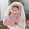 Faur Fur Cartoon Hat Cold Protection Winter Warmt Big Rabbit Ears Hat Thickened Hat Scarf Glove One Piece Set For Women Girls