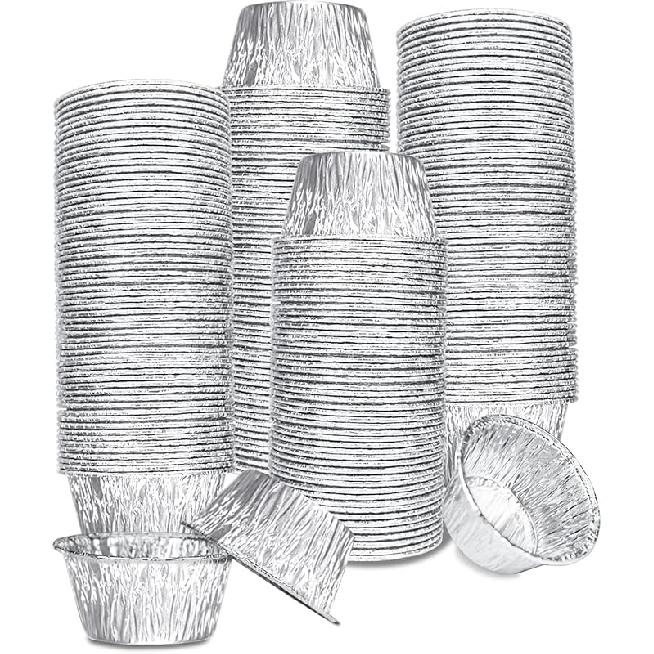 Aluminum Foil Baking Cups, 200 Pack Disposable 3 Oz Ramekins Aluminum Cupcake Muffin Liners Silver Foil Baking Cups for Egg Tart, Baking, Cupcake, 4OZ
