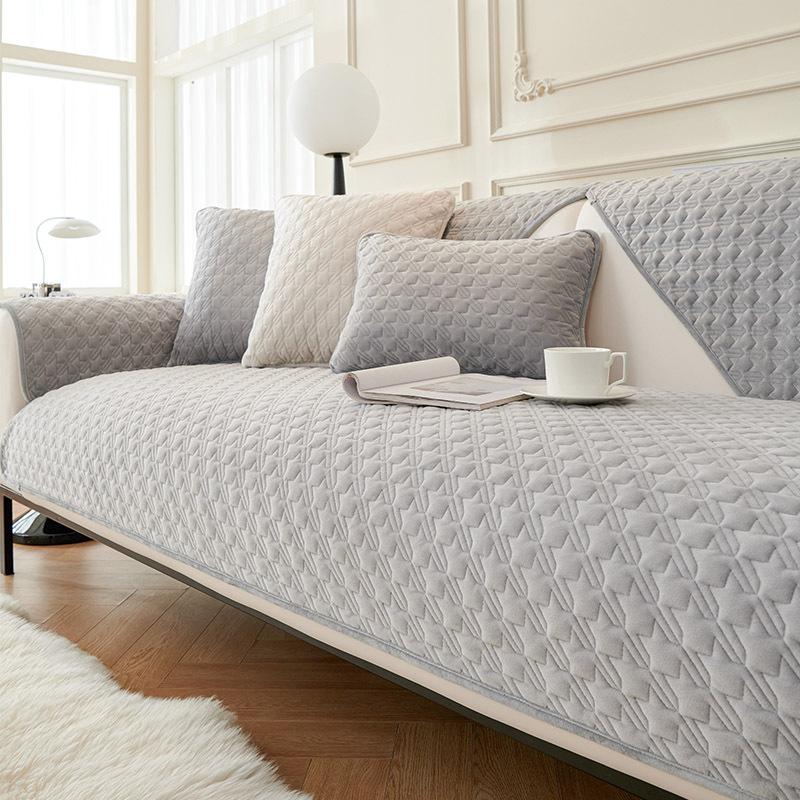 Cream Style Plush Sofa Cushion Gray All-Match Non-Slip Leather Sofa Cover Simple Sofa Cover Towel