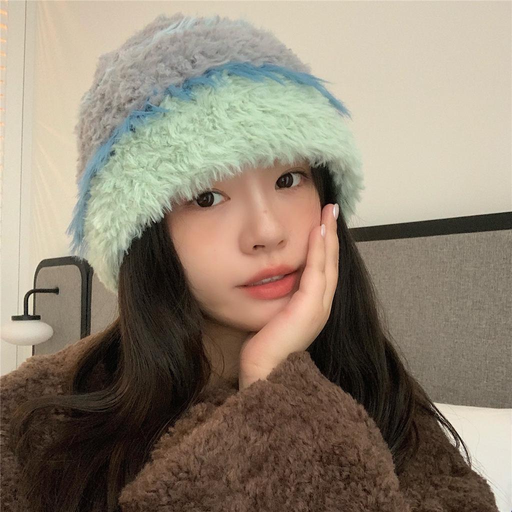 Korean Style Face Showing Small Plush Knitted Hat for Women In Autumn and Winter New Thickened Warm Ear Protection Woolen Hat Big Head Basin Hat