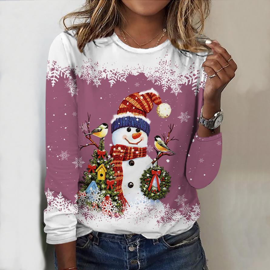 

Женский новый повседневный топ с круглым вырезом и длинным рукавом на осень-зиму 2025 года с 3D-рождественским узором. Идеальный подарок на Хэллоуин и Рождество. 8XL розовый