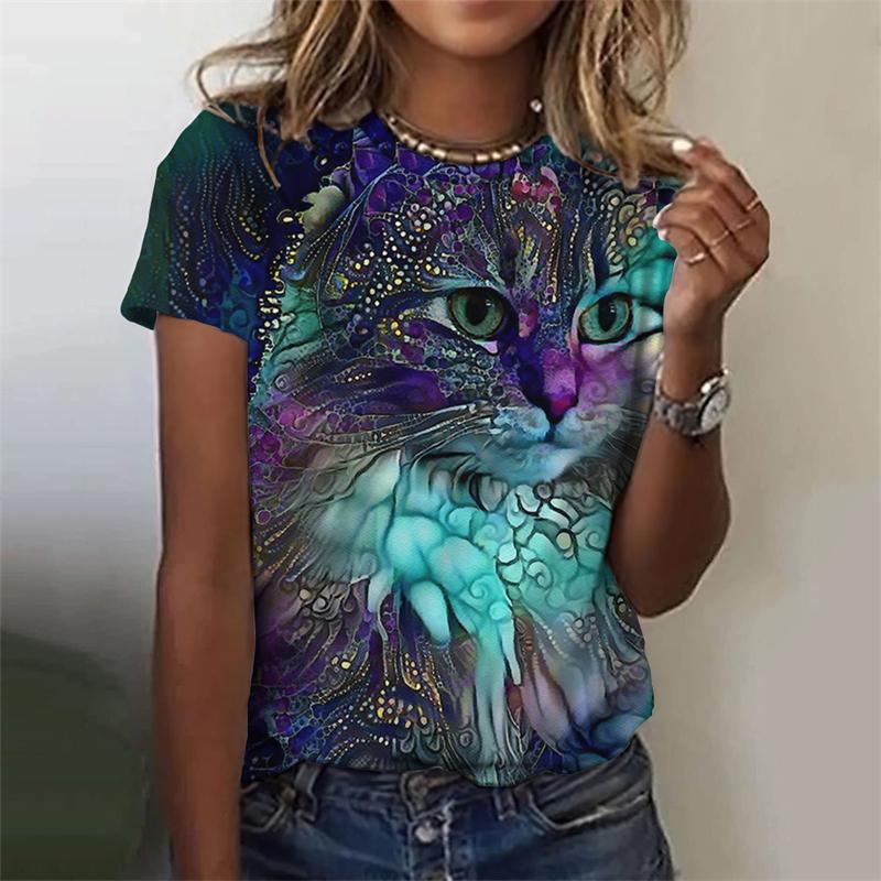 Funny Cat 3d Printed Women's T Shirts Summer Fashion Animal Print Short Sleeve Tees Girl Kawaii Y2k Top Clothes Female Clothing