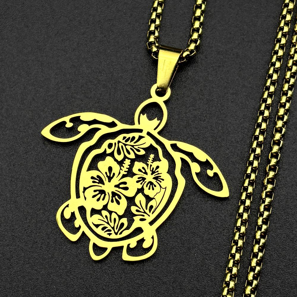Turtle Guam Hibiscus Flower Chain For Women Men Stainless Steel Guadeloupe Frangipani Ocean Boho Hawaiian Necklace Jewelry Gifts