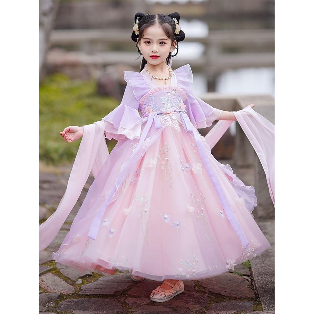 Girl Hanfu Long-sleeved Chiffon Fairy Skirt Little Girl Long-style Classical National Style Dress
