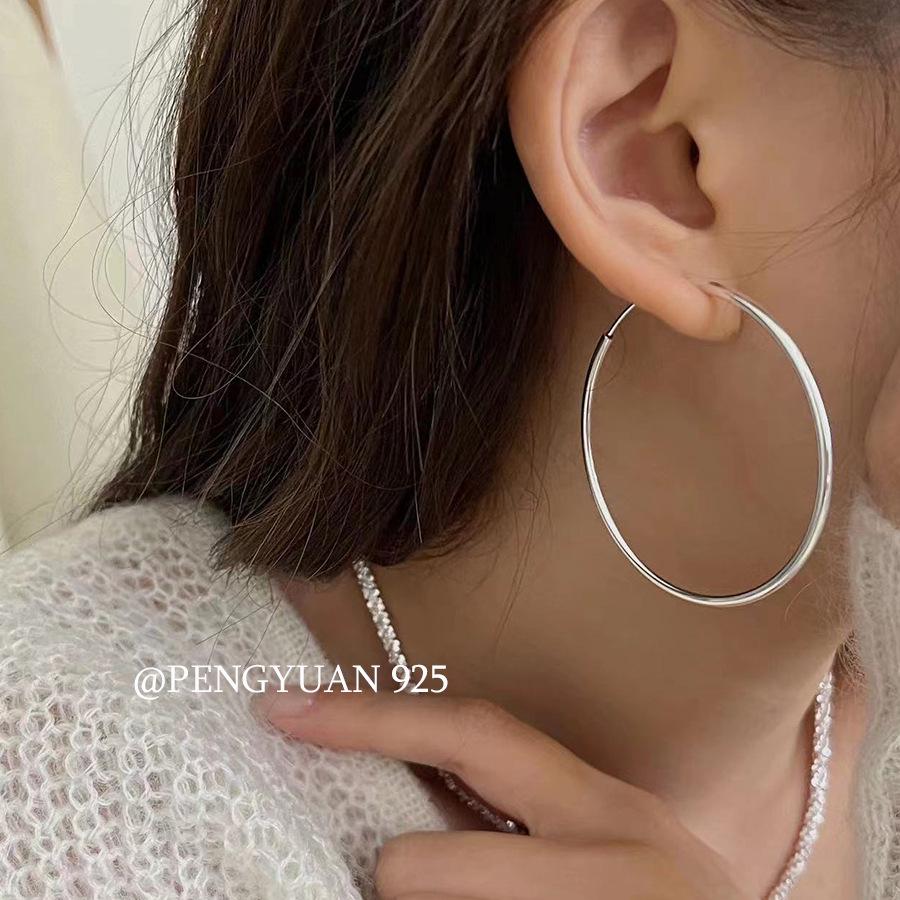 S925 Sterling Silver Thick Large Hoop Earrings for Women, Elegant Design, New Arrival