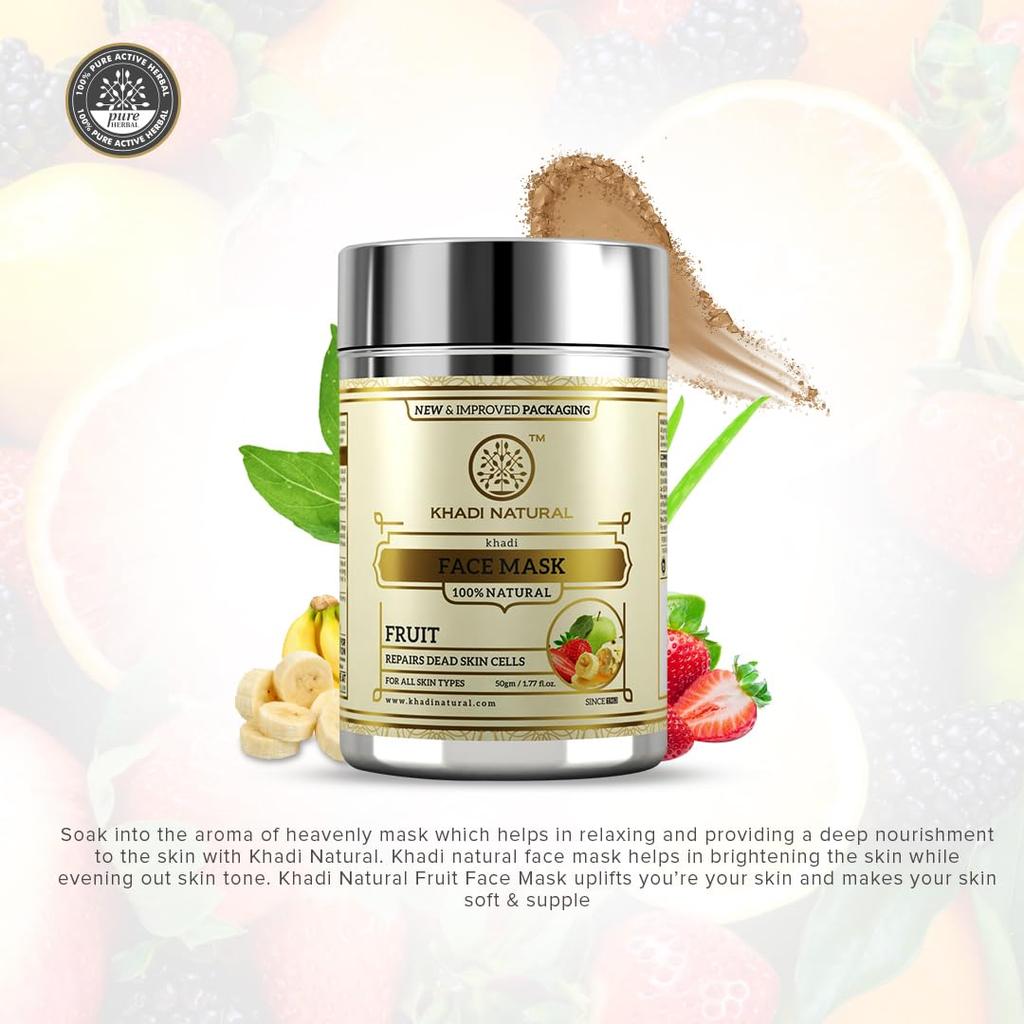 Khadi Natural Fruit Herbal Face Mask Pack 50g | Nourishing Glow Skin Care | Single Pack