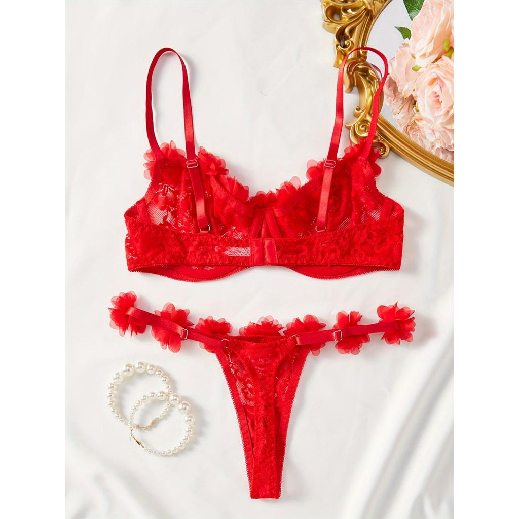 Women's Lingerie Pure Desire Suit Lace Pink Lace Three-point Sexy Temptation Thong