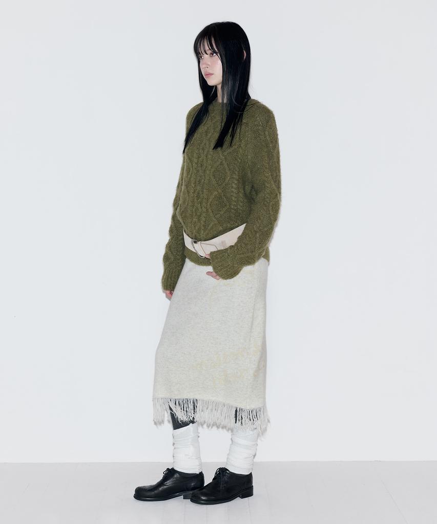 Lora Lora Fringe Long Knit Skirt Ivory