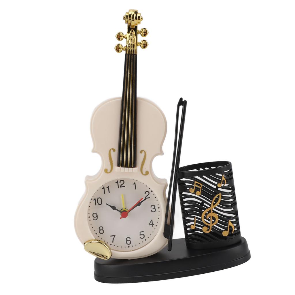 Violin Alarm Clock Retro Fashion Pencil Sharpener Function Table Alarm Clock Violin Shape Novelty Bedside Clock for Music Lovers
