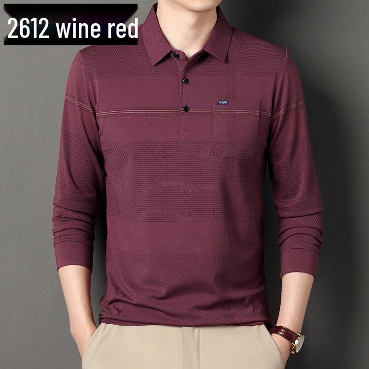 Men's Striped Autumn Cotton Polo - Long Sleeve, Turn-Down Collar, Breathable, Casual Business Shirt