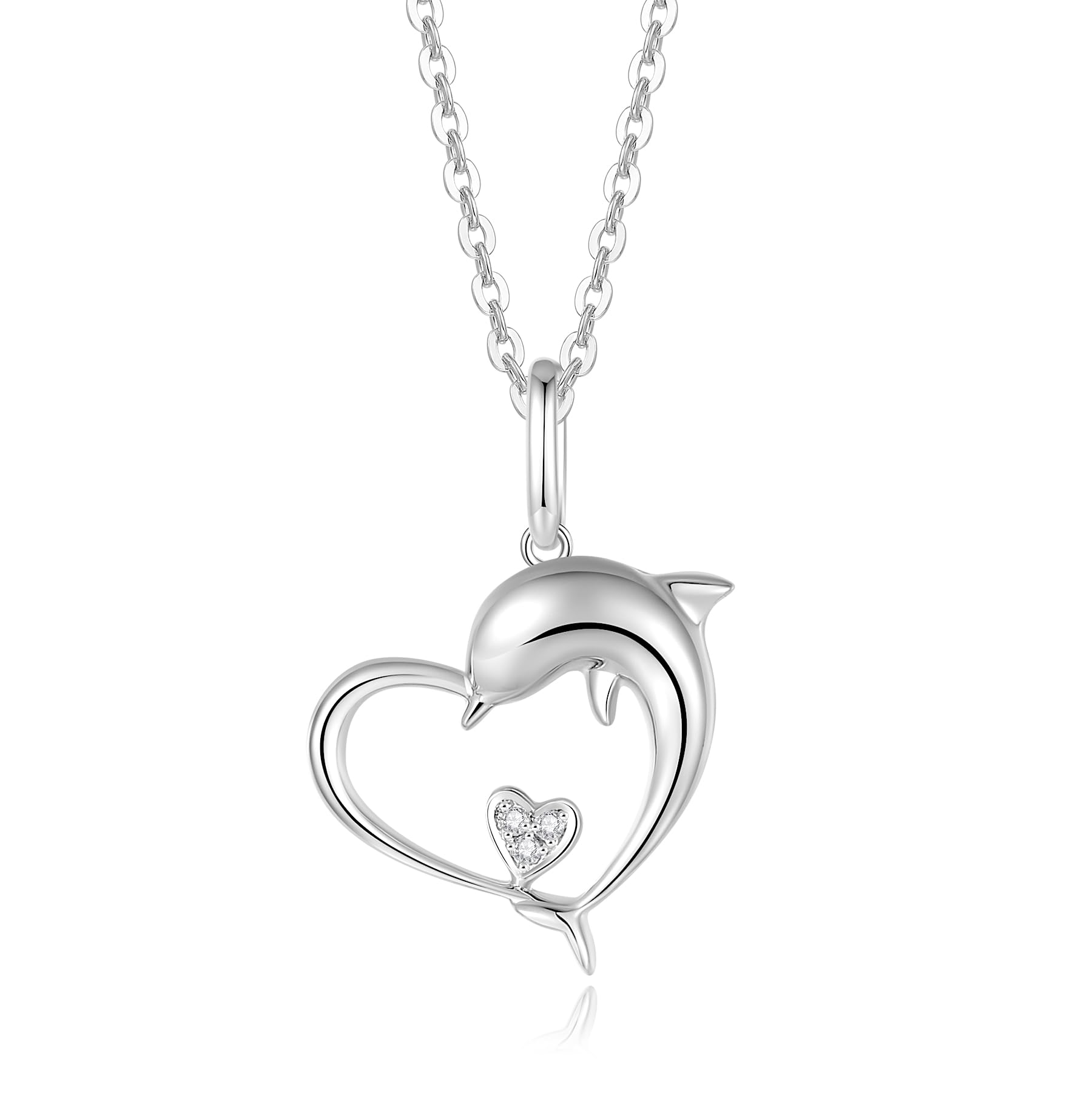 

Diamond K18 White Gold Necklace Dolphin Heart Lab Diamond Christmas White Day Birthday Anniversary Present Gift Wrapping Included [FANCIME] Women s