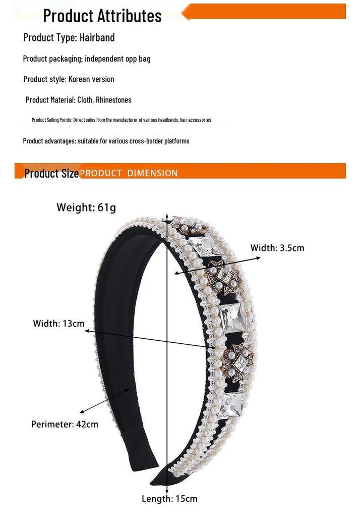 Korean Rhinestone Pearl Hair Clip Headband: Non-Slip, Fashionable, Versatile Accessory for Face Washing and Styling