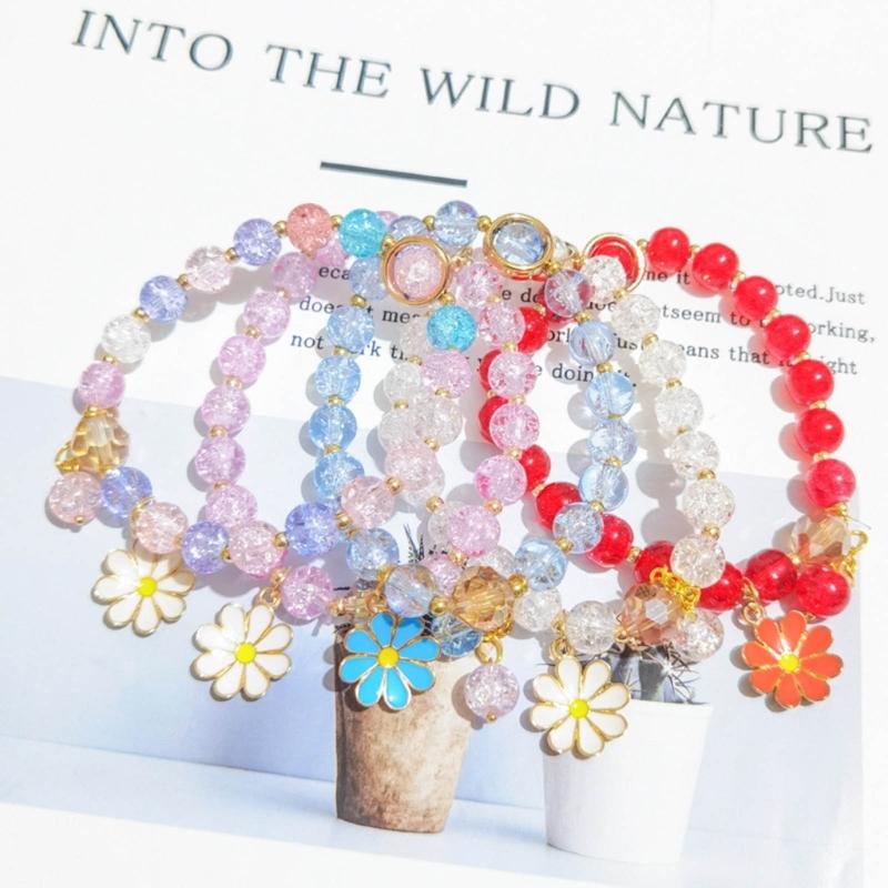 Elegant Crystal Flower Beaded Bracelet for Women Strand Beaded Bracelet Jewelry Strawberry Daisy Flower Wristband Chain