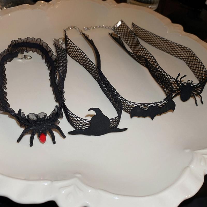Gargantilha de Halloween para Mulheres Menina Elegante Sexy Renda Preta Gargantilha Cool Steampunk Aranha Colar Joia Presente Mulheres