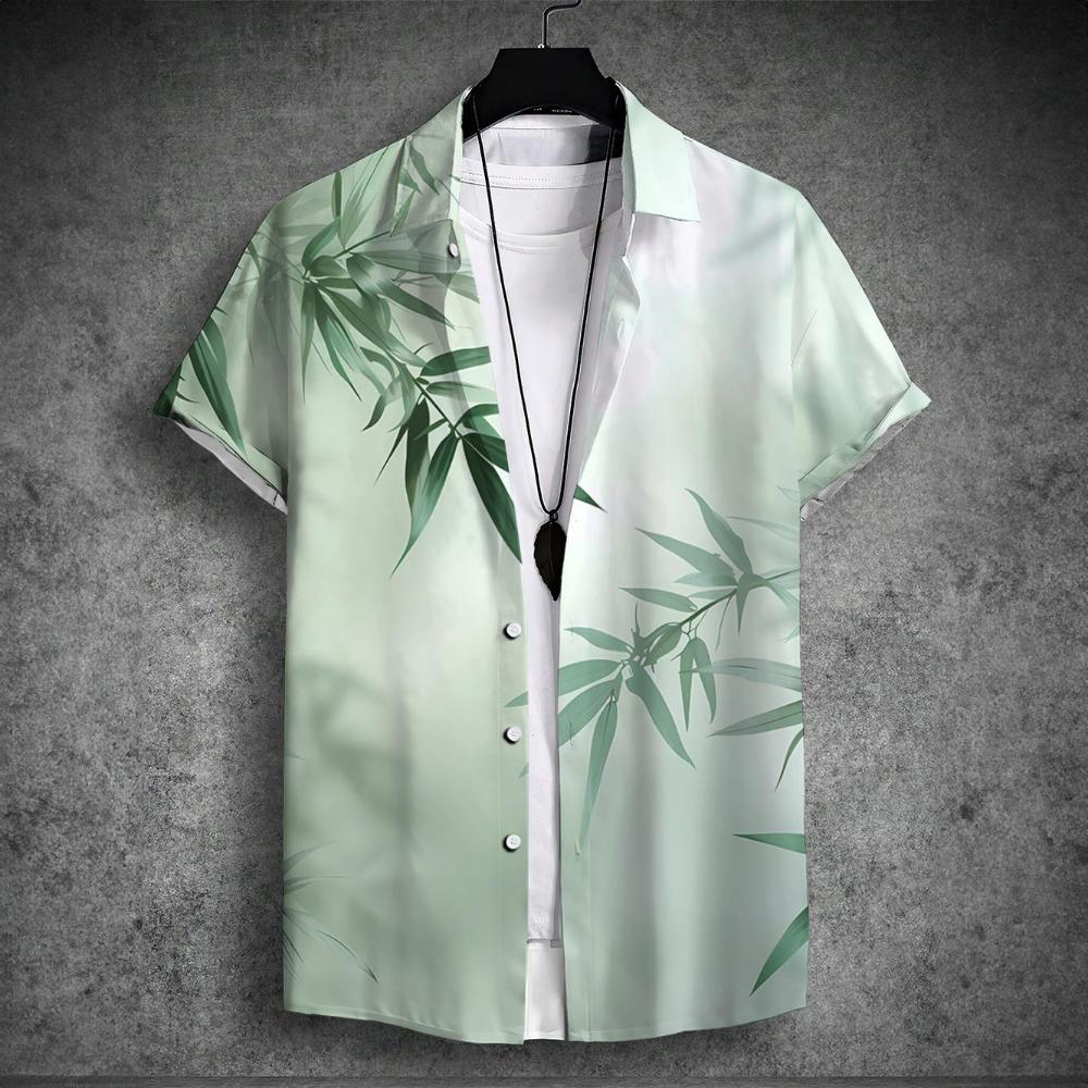 New Men's Short Sleeved Shirt with Chinese Printed Men's Hawaiian Collar Top, Plus Size Casual and Comfortable Men's Shirt