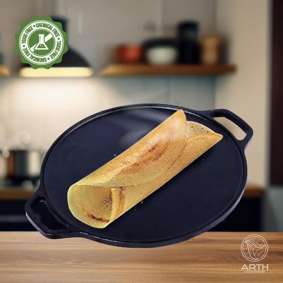 Arth 12-Inch Cast Iron Dosa/Chapatti Tawa, Pre-Seasoned, 100% Toxic Free