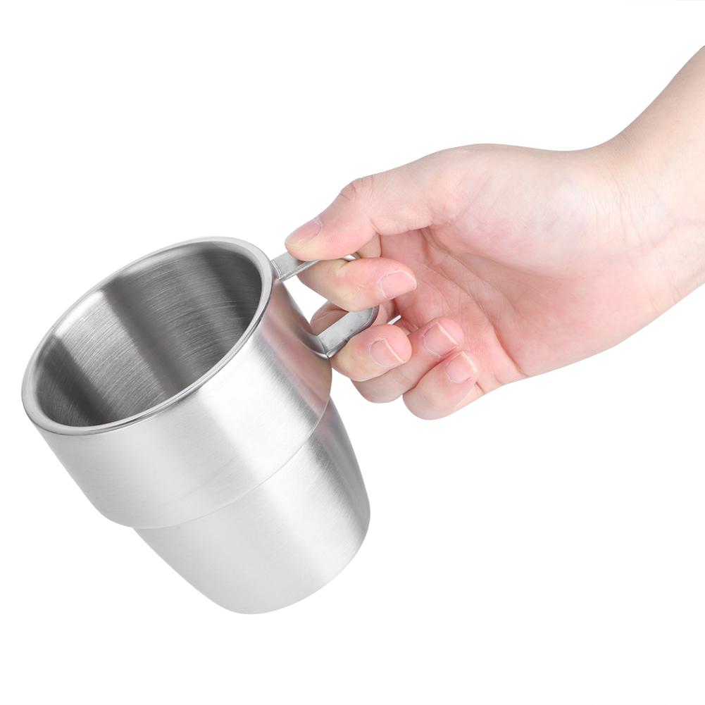 Household 304 Stainless Steel Double Layer Coffee Cup Mug with Handle for Coffee Shop 300ml