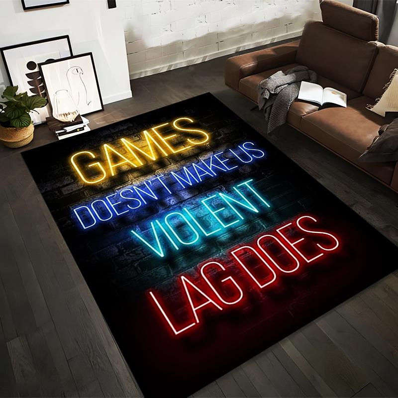 

Games Lag Makes Us Violent Neon Wall Art Printed Black Carpet Suitable for use as an anti-slip for living room bedroom sofas 40x60cm( 15x23in )