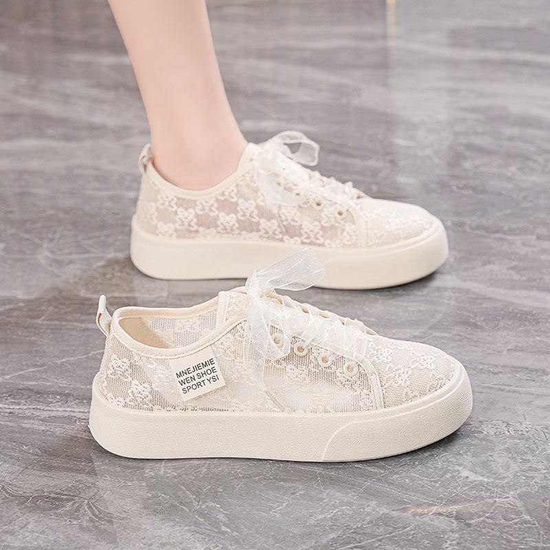 Summer hollow and breathable new mesh shoes women's versatile flat-soled student single shoes women's lace mesh white shoes tide