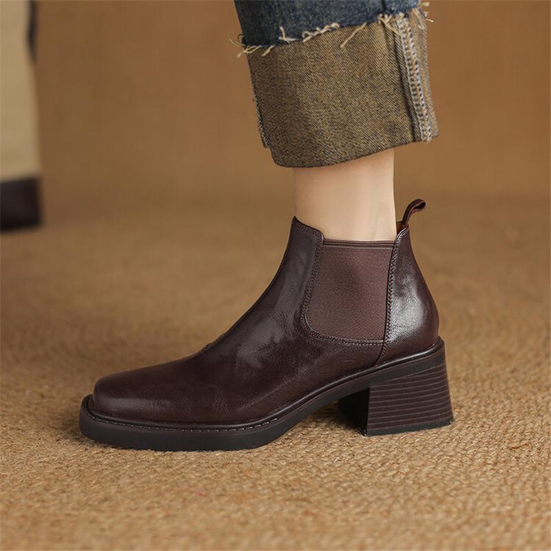 Fashion New Autumn Winter Genuine Leather Women Shoes Fashion Square Toe Boots for Women Chunky Heels Women Knight Boots Ankle Boots