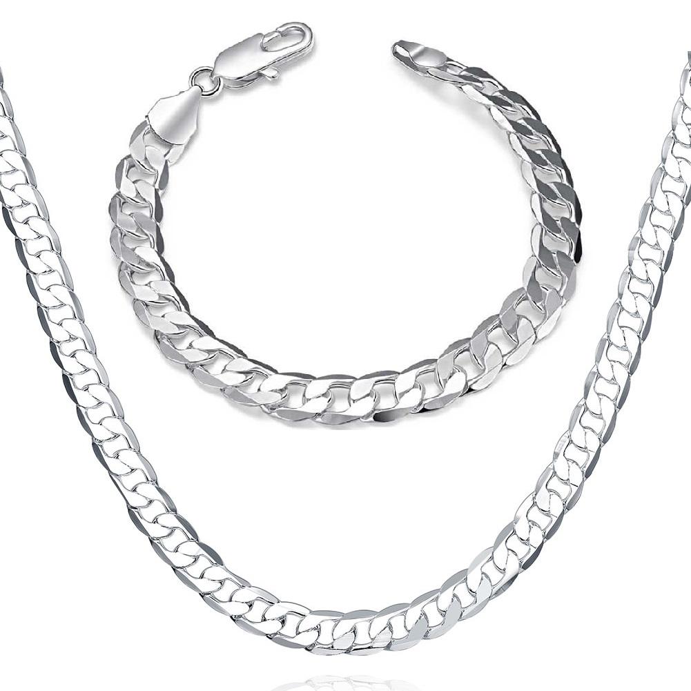 Copper 18K Gold Color Classic 6MM Chain Bracelet Neckalce for Women Men Wedding Jewelry Set