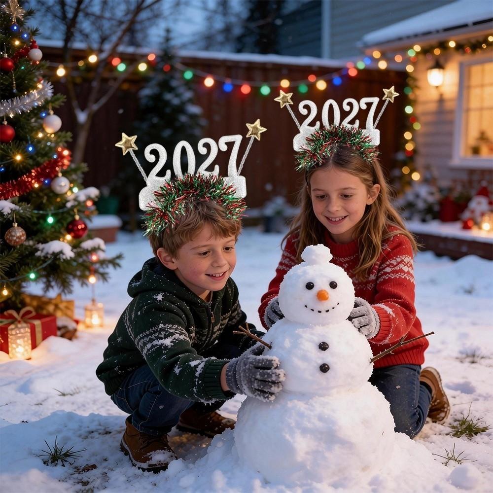 Sweet 2027 Happy New Year Headband Sequin Glitter Hair Hoop Christmas Headpiece Party Decoration