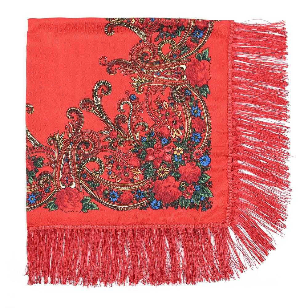 

100*100 см русский квадратный шарф женский роскошный цветочный принт бандана с бахромой украинская шаль красный