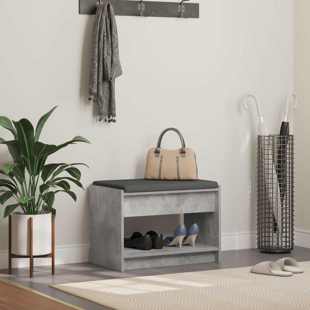Hall Bench with Cushion and Shelf Concrete Grey 63 X 38 X 45 Cm
