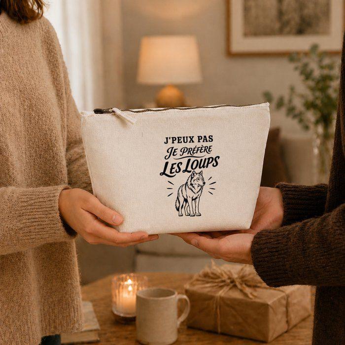 Trousse de toilette - PLANETEE - J'peux pas minimaliste - 100% coton beige - 3 L (28×19×9 cm) - Zip métal, fond plat