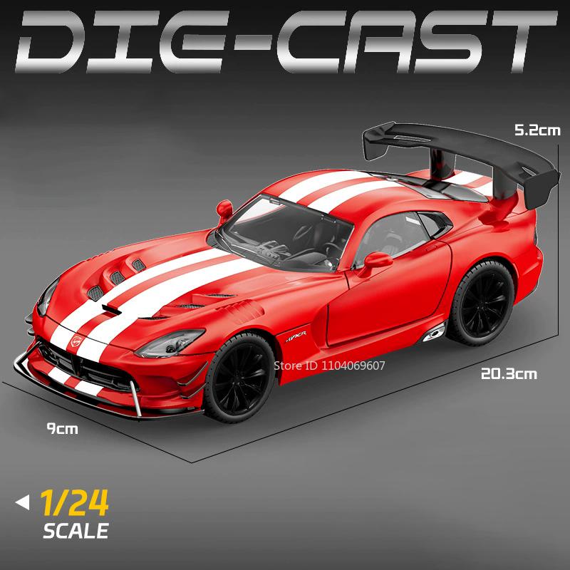 

1:24 Viper Cobra Model Toy Sports Cars Alloy Diecast Sound Light Doors Opened Pull Back Exquisite Interior Collection Supercars