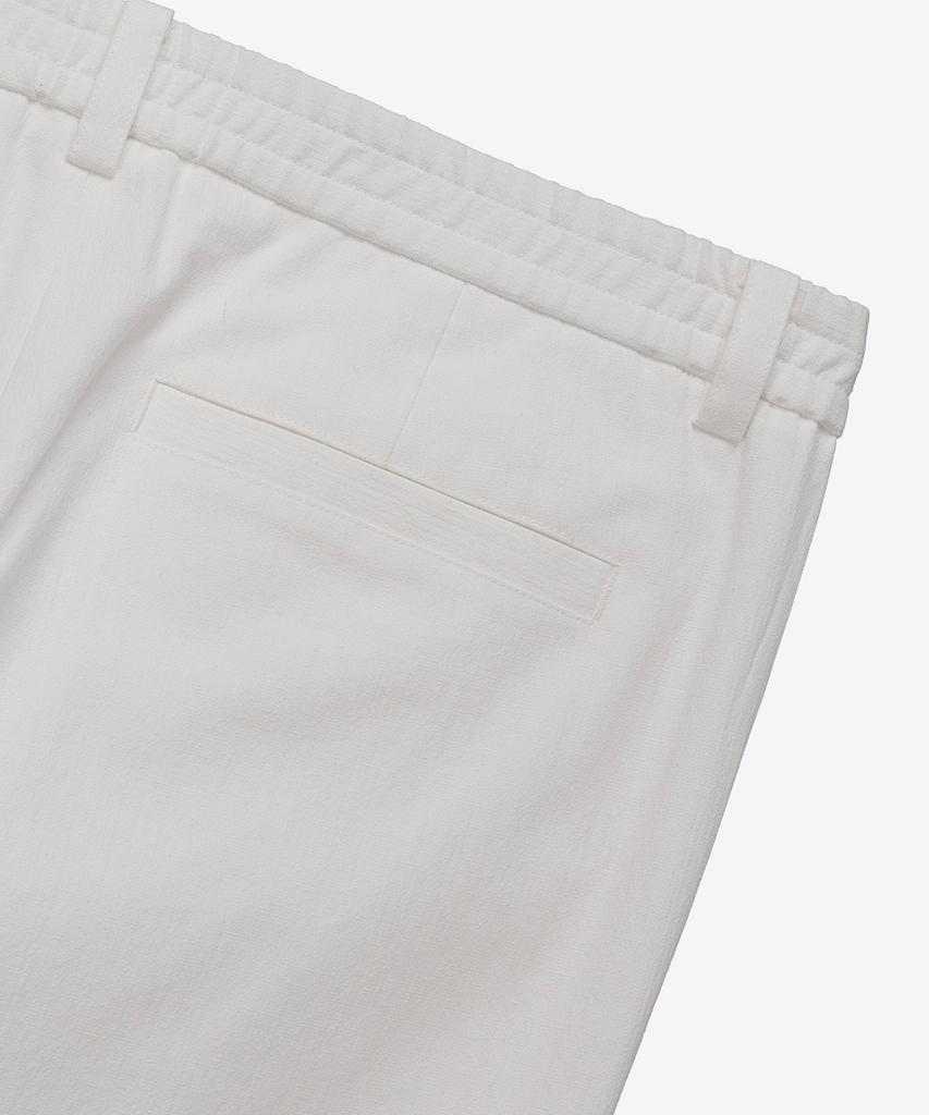 MINDBRIDGE White One-Pleat Relaxed Fit Linen-Like Elastic Pants