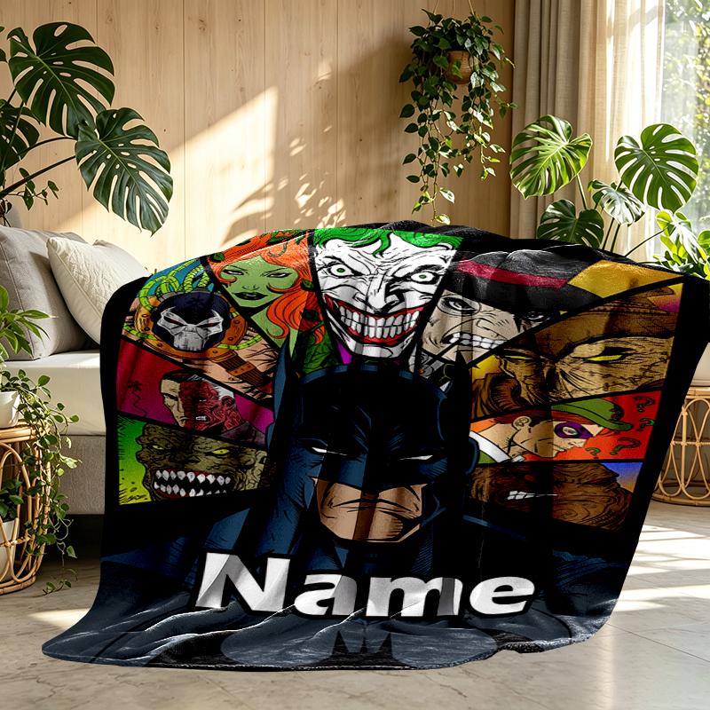 Custom Name Personalized Batman Print Blanket, Home Decor, Bedroom, Sofa, Camping, Couch, Gifts for Birthday Christmas