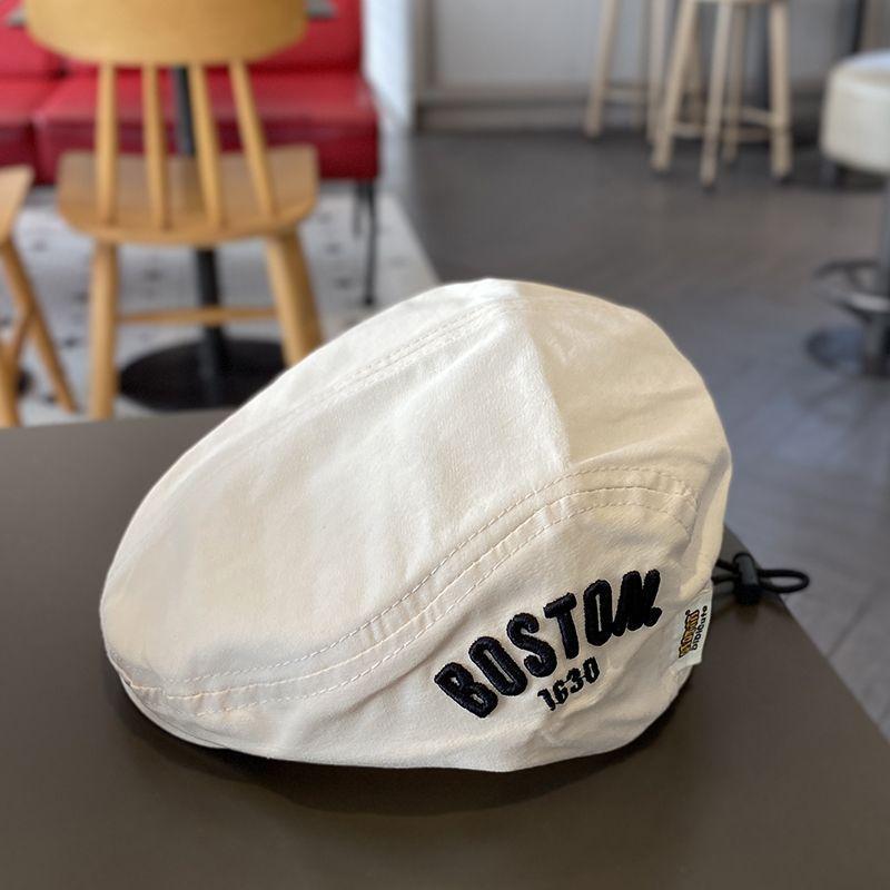 Spring Autumn Toddler Beret Hat Letter Embroidery Korean Fashion Forward Cap Stylish Casual Headwear for Kids Boys Girls бежевый