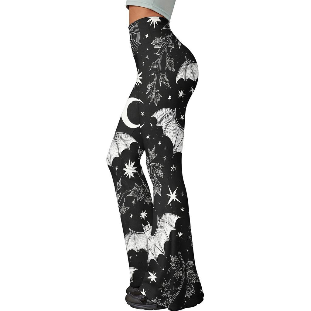 Women's Casual Halloween Print Flared Yoga Pants High Waist Stretchy Bootcut Leggings for Everyday Wear