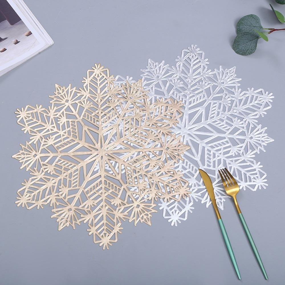 6pcs Hollow Table Mat Heat Resistant Insulation Pad Table Decoration Snowflake Placemat Restaurant