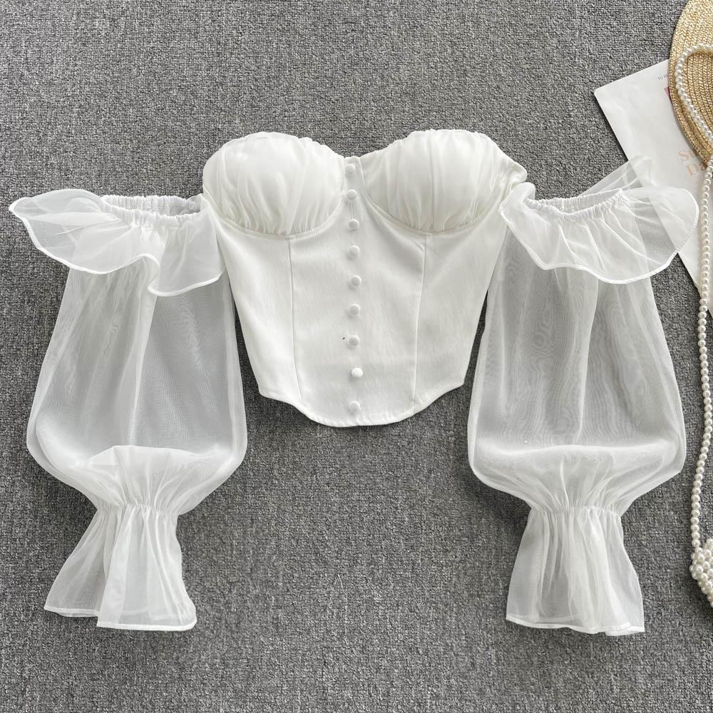 

Женская блузка Commuter Temperament с рукавами-фонариками и талией, белая однотонная рубашка на одно плечо one size белый