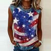 Sleeveless Crew Neck Casual Top with Denim Trim and Star Firework Floral Print for Women Summer Wear