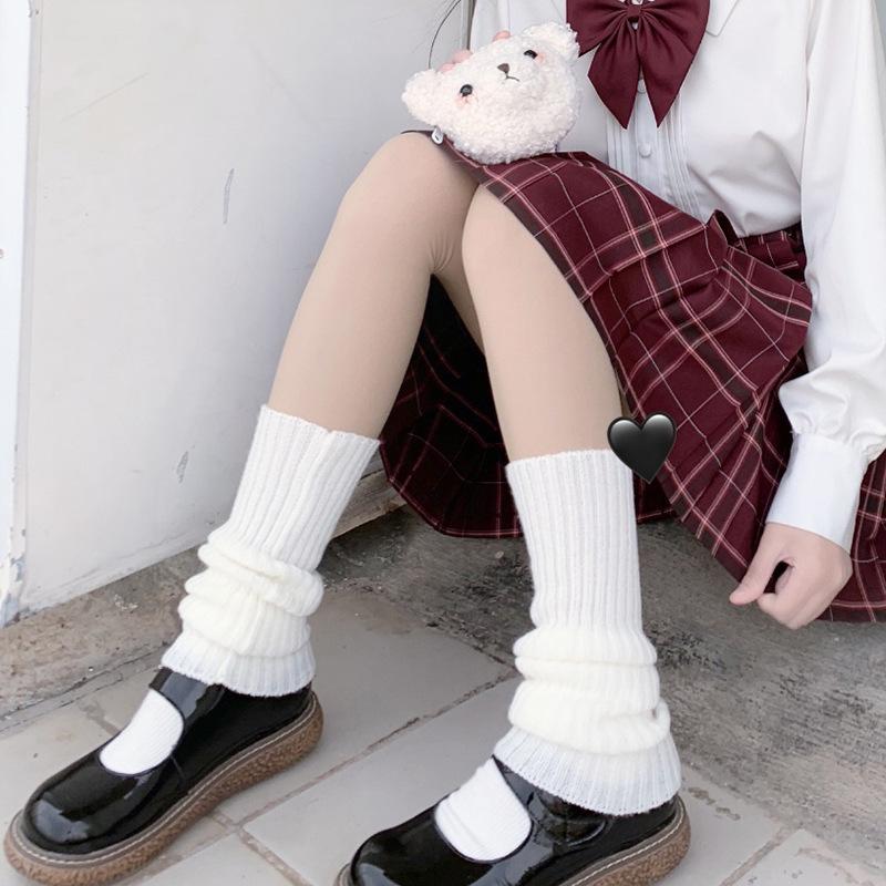 

Lolita Leg Warmers Japanese JK Uniform Long Socks Korean Style Leggings Knitted Pile Up Knee Socks Y2K Foot Warming