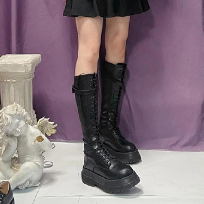 Fashion Lace-up Winter 2025 Knee High Shaft Shoes Woman With Laces Platform Long Boots for Women Waterproof Demi-season Work Spring New