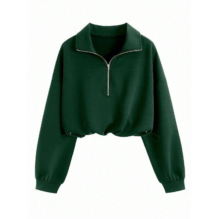 2026 New Women s Fashion Casual Sports Half-Zip Turn-Down Collar Slim-Waist Long-Sleeve Top Jacket S зелёный