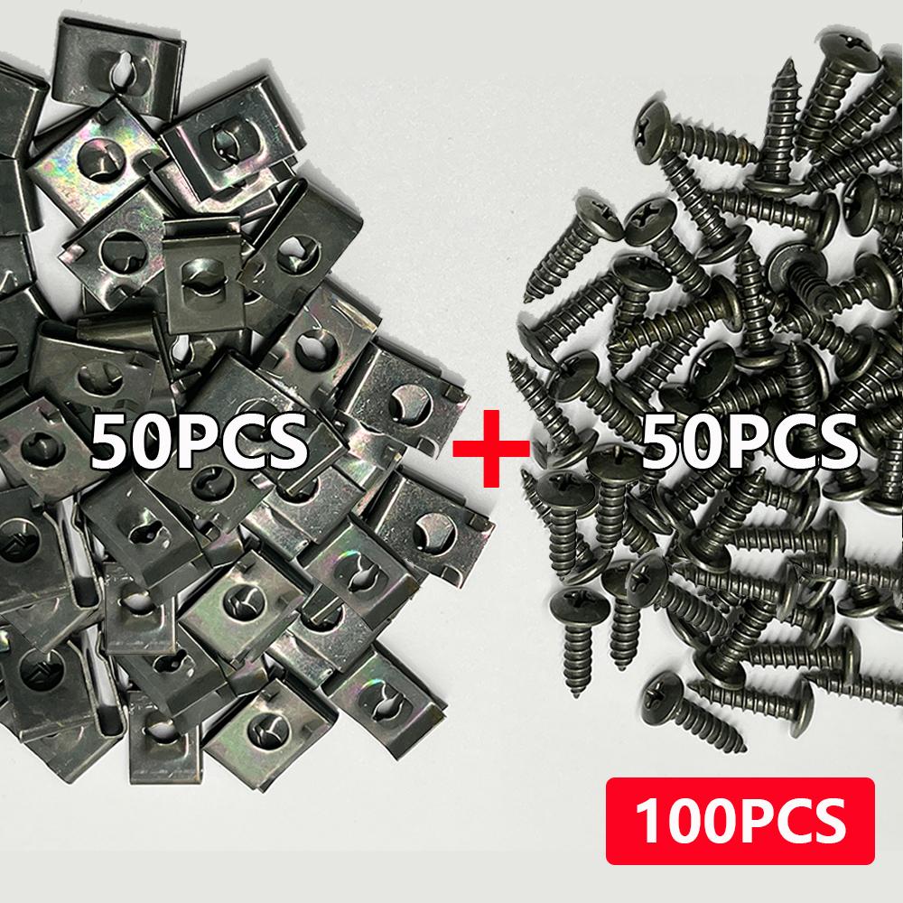 40/100pcs Motorcycle clip screw Base Bayonet Clip Plastic Cover Screw Bolt and U Type Clips with Nut  Bumper Protector
