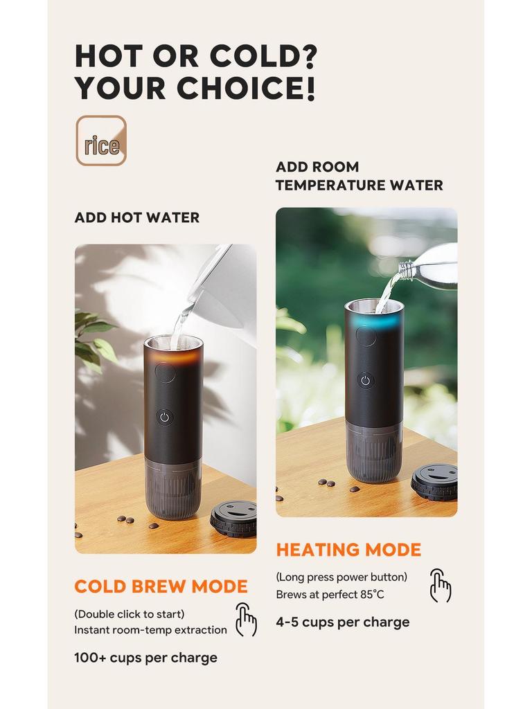 New Portable Wireless Heated Espresso Machine - Fully Automatic for Capsule and Ground Coffee