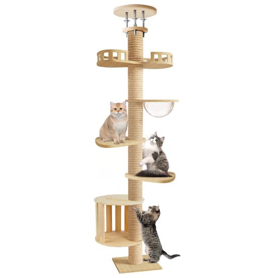 Floor To Ceiling Cat Tree, 6 Tier Adjustable Cat Tower with 7 Sisal Posts for Indoor Cats