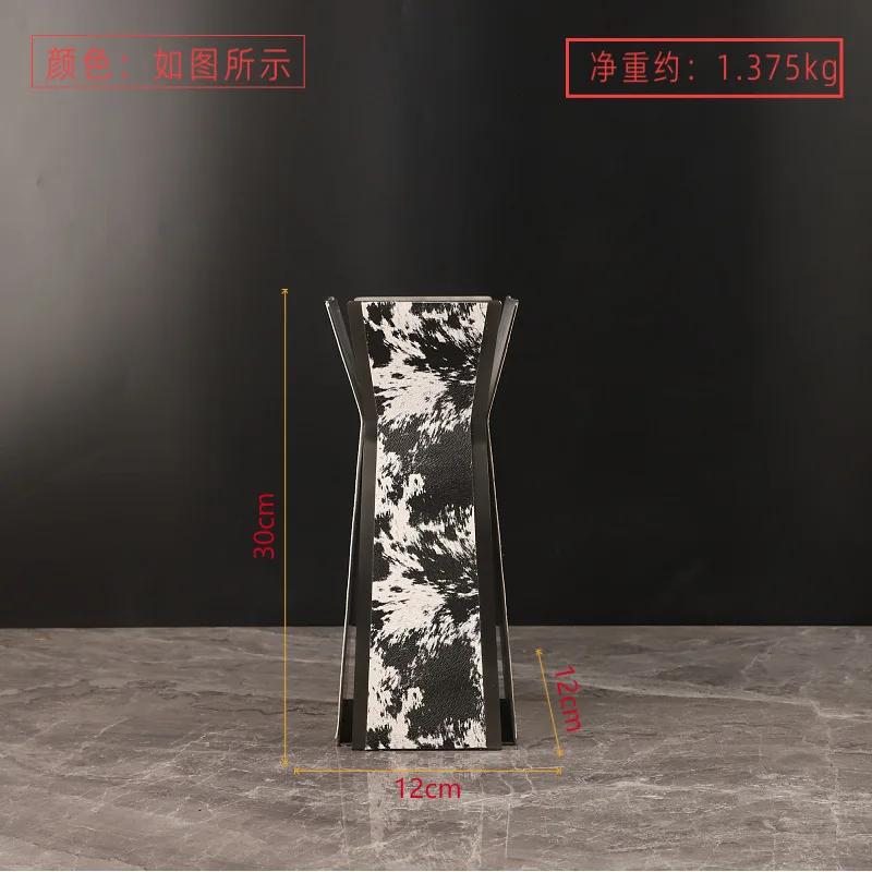 Luxury Stainless Steel Vase, Splashed Ink Art Leather Metal Flower Vase, Flower Arrangement, Living Room Decoration Ornament