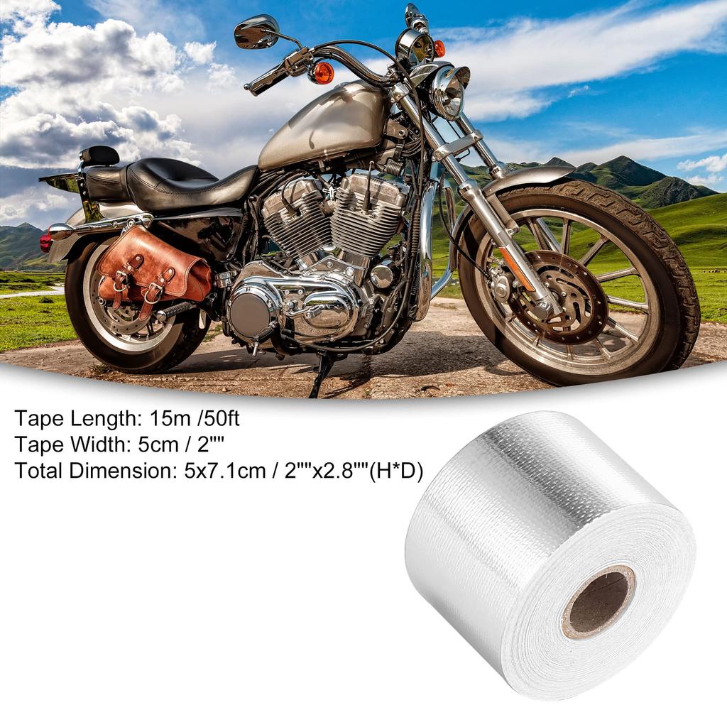 ACROPIX Fiberglas-Wickelband Thermische Barriereband Rolle Barriereband Auspuffrohrschutz-Wickelband 5cm x 15m Silberfarben 1 Stück