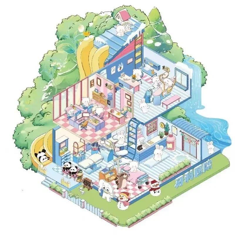 Cartoon Miniature Scene 3D Stickers Retro DIY  PET Landscape Stickers Decompression Korean Stationery Scrapbooking Posters