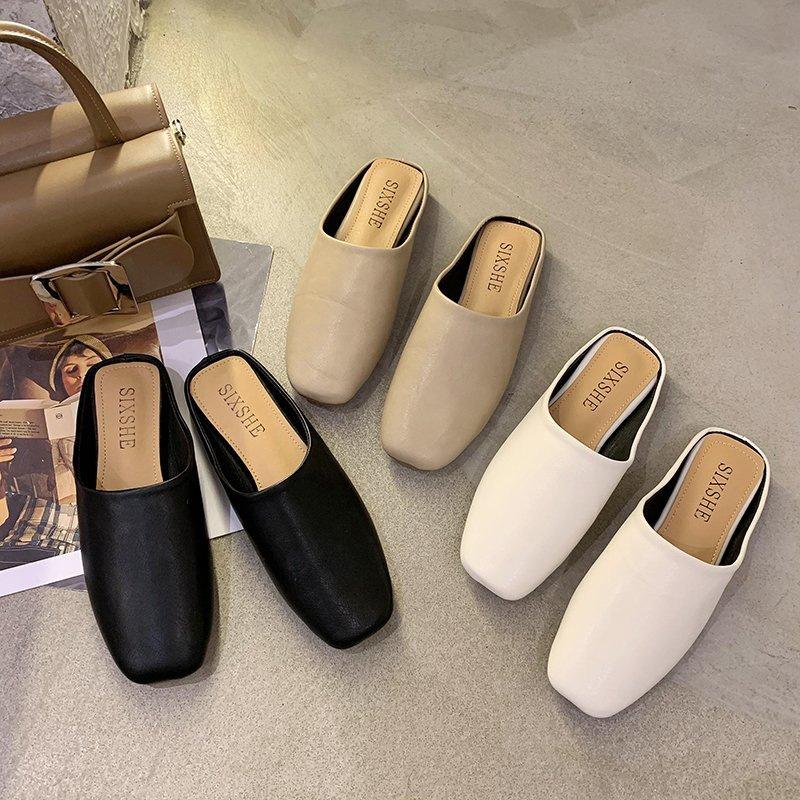 Baotou Half Slippers Women's Outer Wear Spring New Square Head Retro Heelless Office Cool Slippers