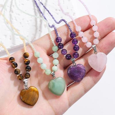 Colier claviculă cu mărgele de cristal de ametist natural boem